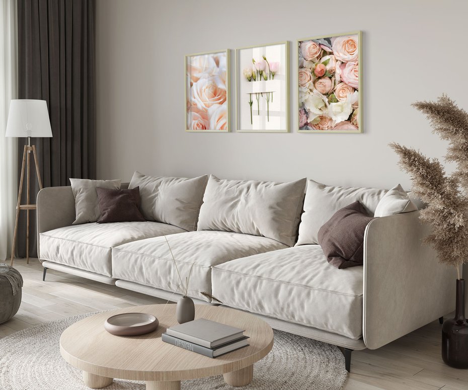 Zestaw obrazy w ramie 40x50 galeria - Róże, kwiaty, do, sypialni - rama drewno