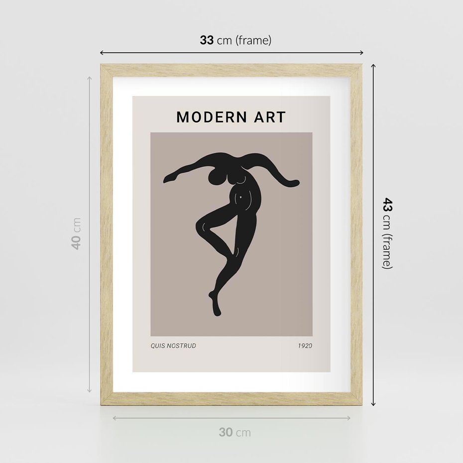 Plakat w ramie 30x40 - Modernistyczna Wizja - plakat modern, czarna postać - rama drewno