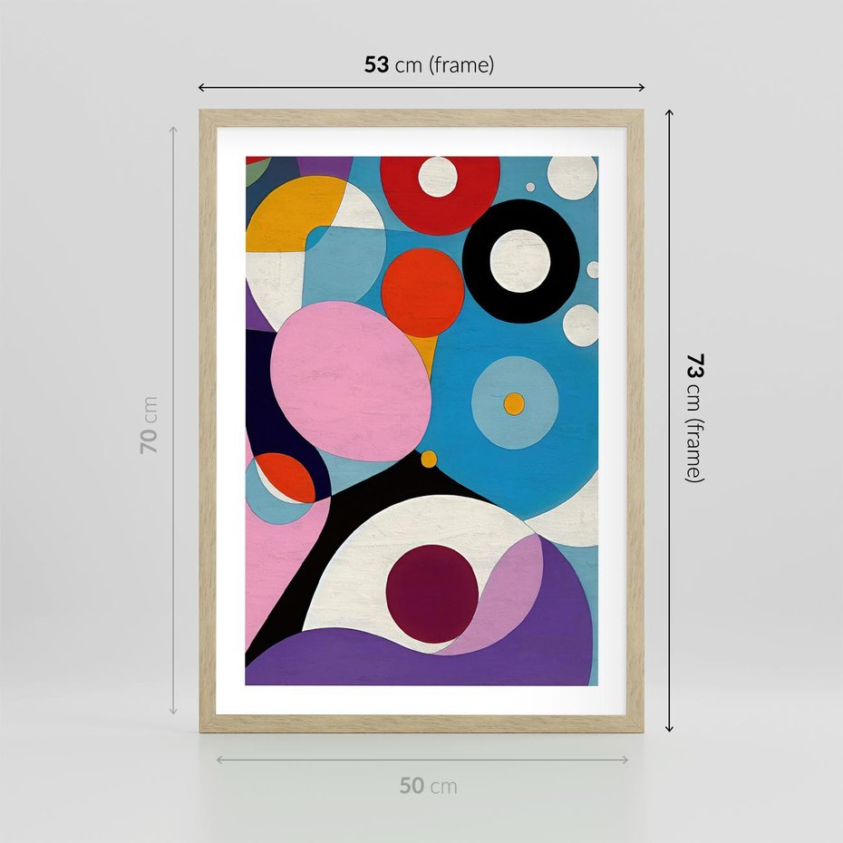 Plakat w ramie 50x70 - Kolorowe Ulotności - abstrakcyjny obraz olejny, żywe kolory - rama drewno