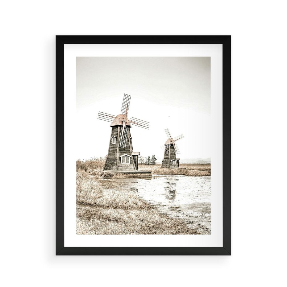 Plakat w ramie 40x50 - Wiejskie Młyny: Rustykalna Fotografia - młyny, rustykalna fotografia - rama czarna