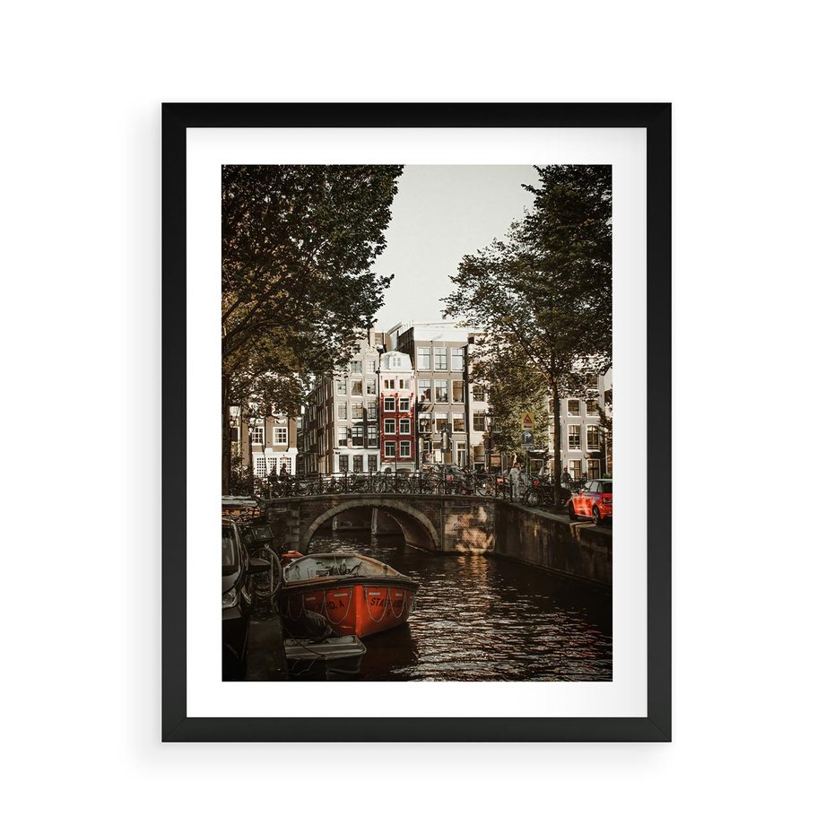 Plakat w ramie 40x50 - Jesienne Uroki Holandii: Kanały i Most - Holandia, kanały - rama czarna