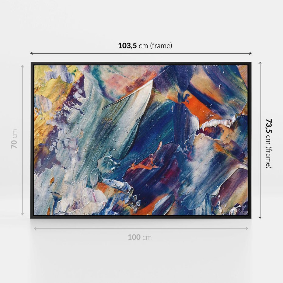 Obraz w ramie 100x70 - Rytmy ukrytych pragnień - chaos i abstrakcja, plamy koloru - rama czarna