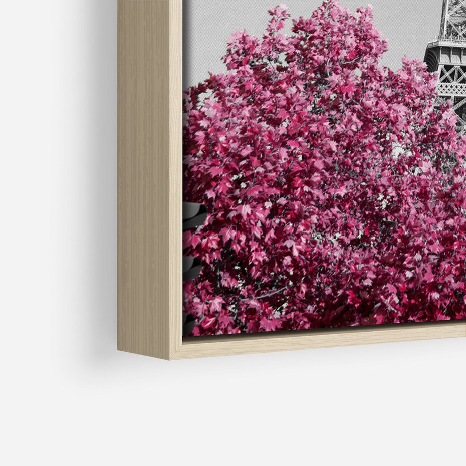 Obraz w ramie 80x120 - Różowy Paryż - czarno białe zdjęcie, wieża eiffla - rama drewno