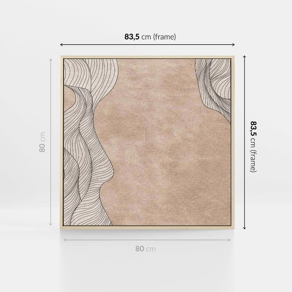Obraz w ramie 80x80 - Symfonia uczuć i kształtów - delikatna kompozycja, falujące linie - rama drewno