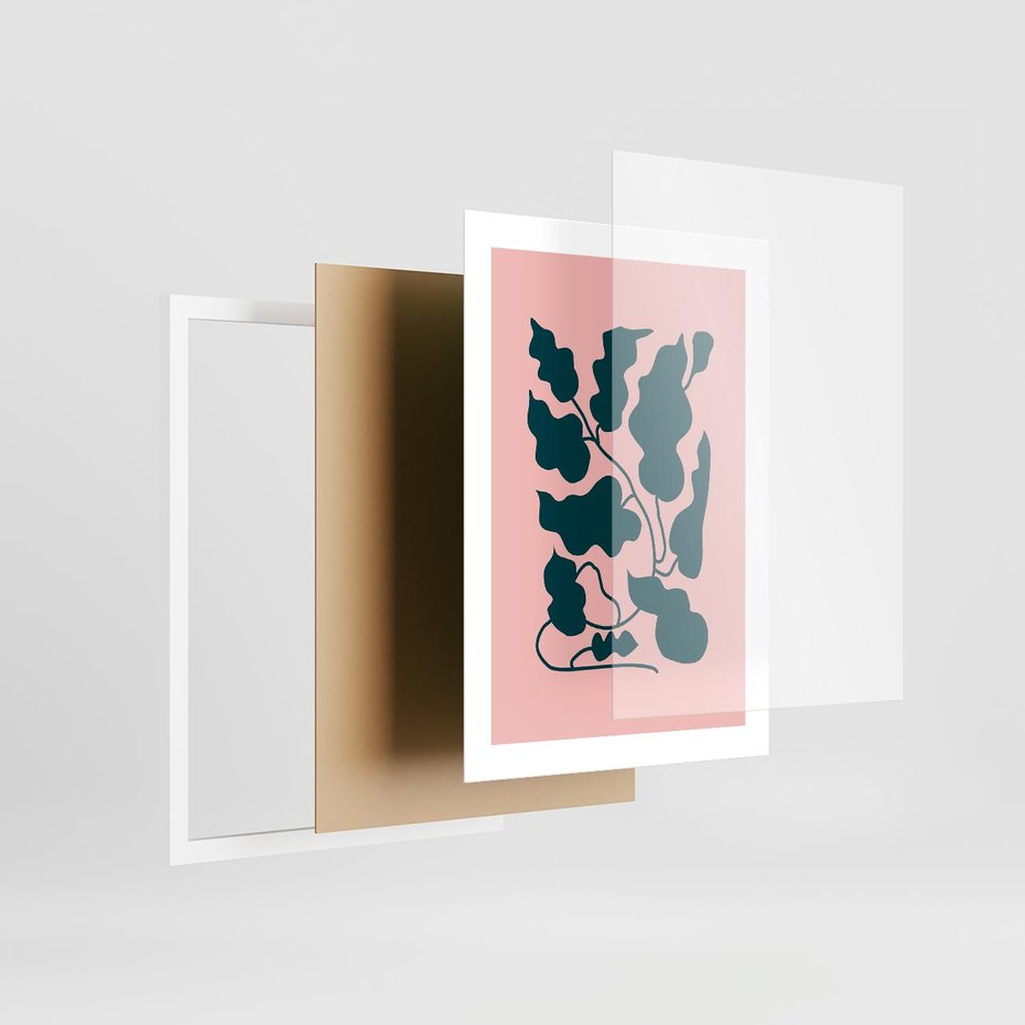 Plakat w ramie 30x40 - Kształty Nieznanego Świata - abstrakcyjne liście, boho styl - rama biała