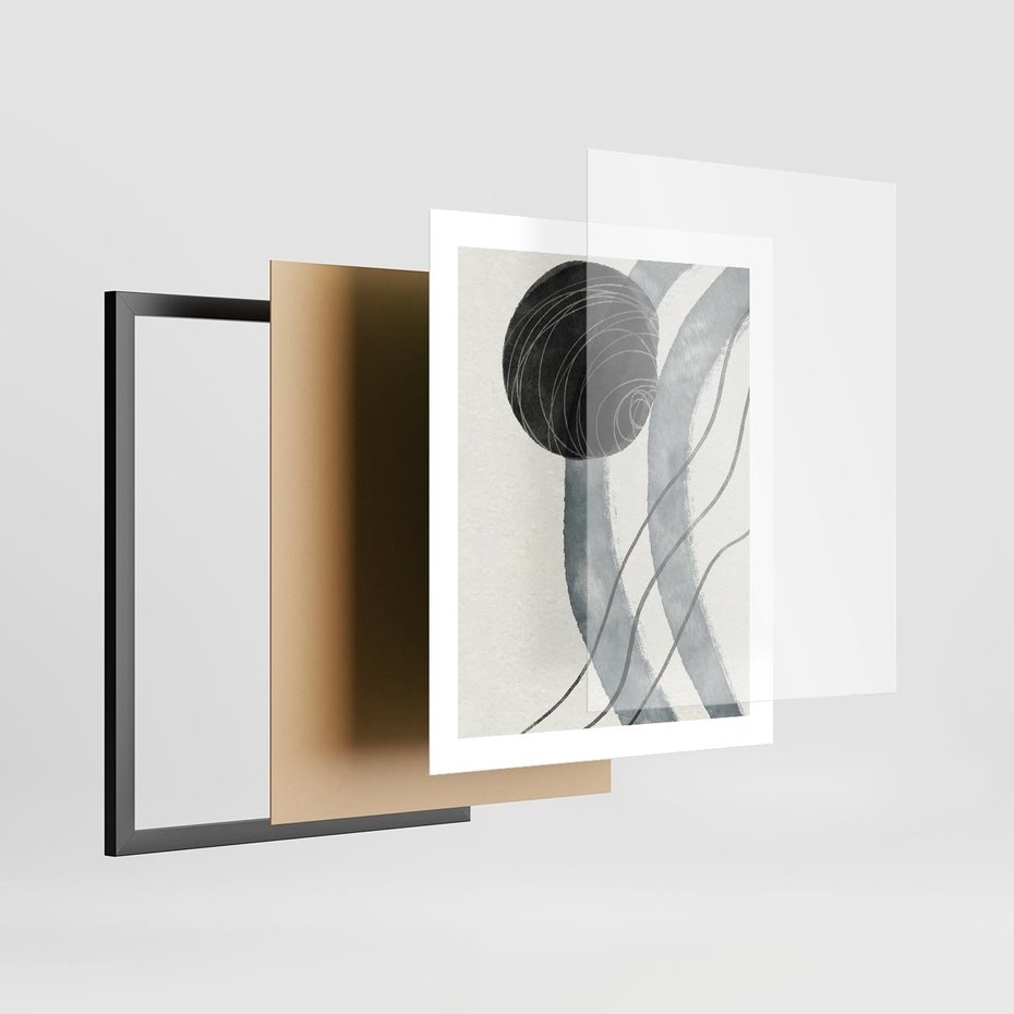 Plakat w ramie 40x50 - Abstrakcyjne Kształty w Szarościach - abstrakcja, akwarelowe plamy - rama czarna