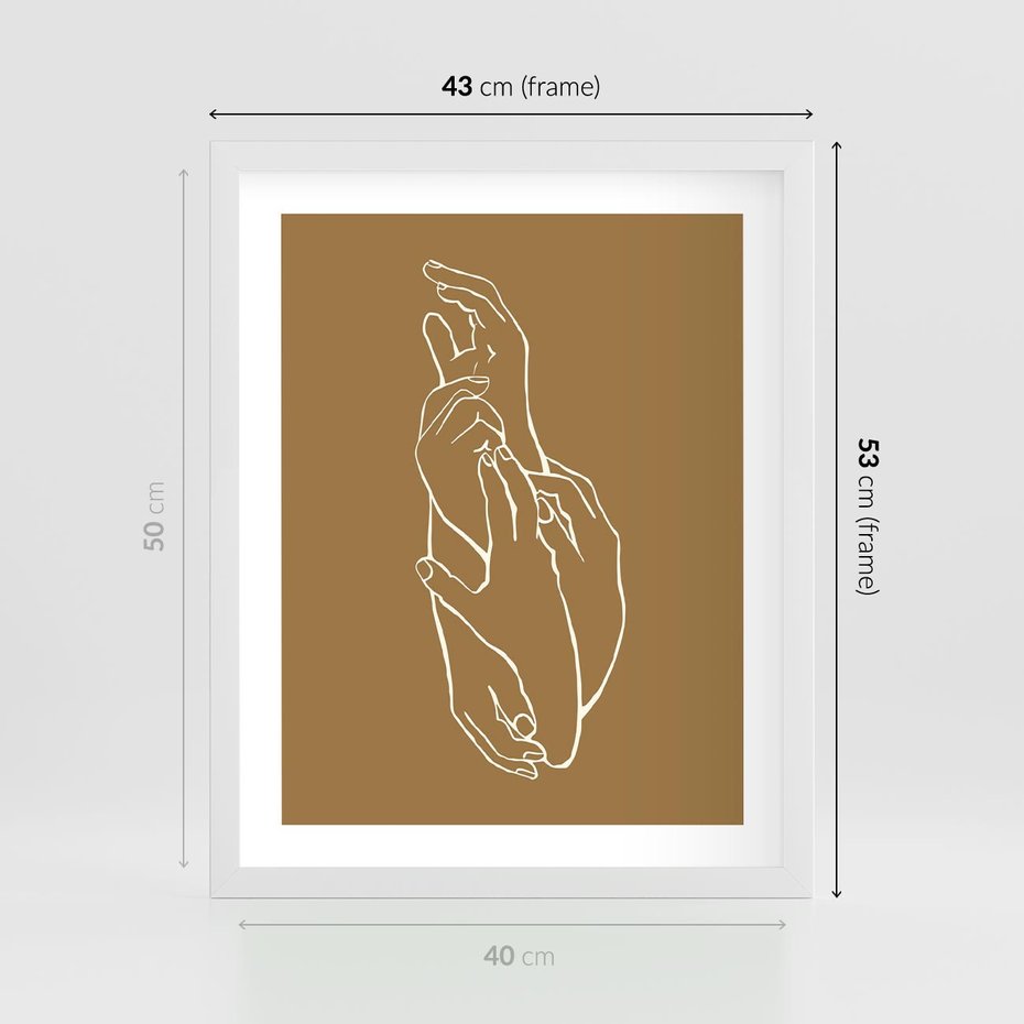 Plakat w ramie 40x50 - Splecione Dłonie - szkic, minimalizm - rama biała