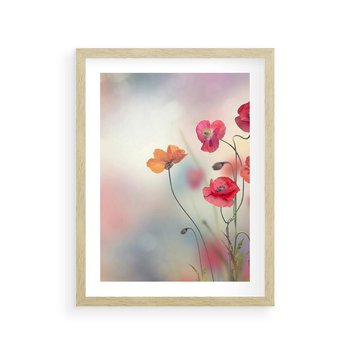 Plakat w ramie 30x40 - Urok natury - kwiaty, akwarela - rama drewno
