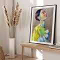 Plakat bez ramy 21x30 - W Żółtej Sukience - olejny abstrakcyjny obraz, portret kobiety w żółtej sukience