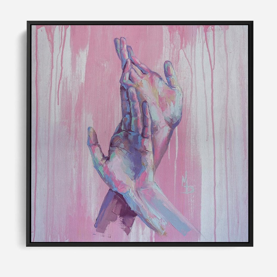 Obraz w ramie 50x50 - Splecione - obraz olejny, pastelowe kolory - rama czarna