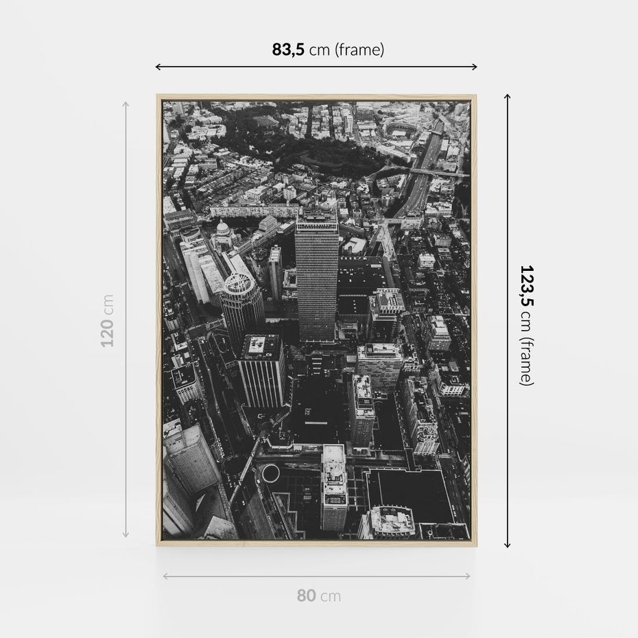 Obraz w ramie 80x120 - Kontrastujące miasto - miasto, biało - rama drewno