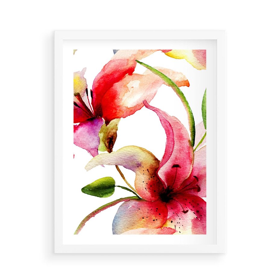 Plakat w ramie 50x70 - Kwiaty w akwareli - delikatne piękno - kwiaty, akwarela - rama biała
