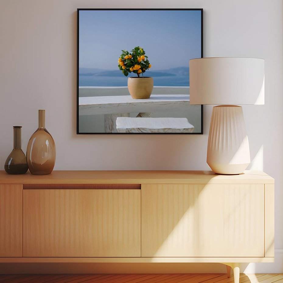 Obraz w ramie 50x50 - Uroki Santorini - Santorini, Grecja - rama czarna