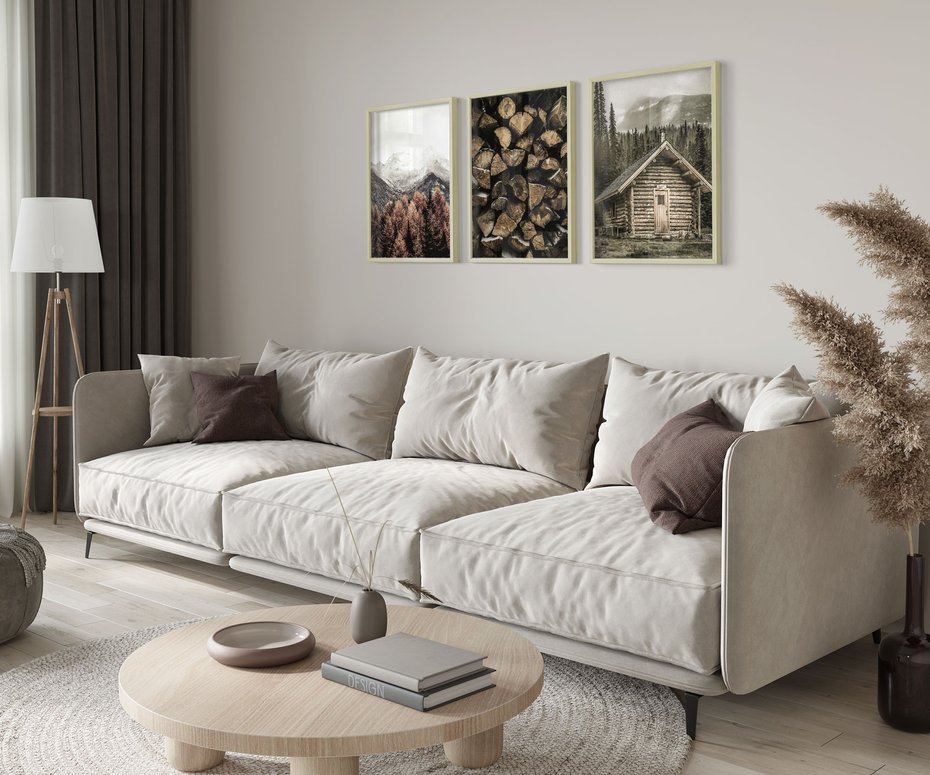 Zestaw obrazy w ramie 50x70 galeria - Chatka, w, górach, drewno - rama drewno