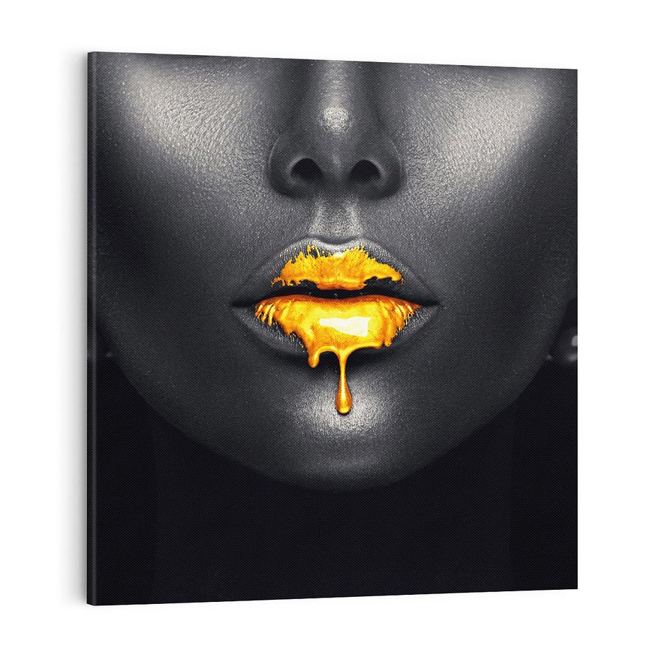 Obraz na płótnie 70x70 - Złote Usta Kobiety - złote, usta