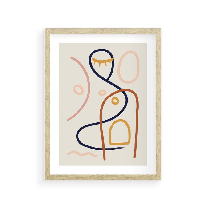 Plakat w ramie 30x40 - Mgnienie Oka - abstrakcja w stylu picasso, beżowe tło - rama drewno