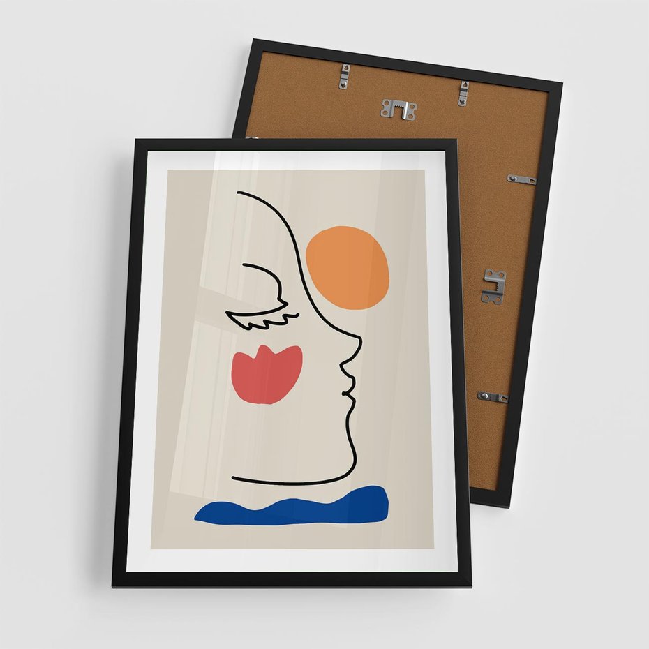 Plakat w ramie 50x70 - Taniec Przenikających Plam - abstrakcyjny obraz, przypomina twarz - rama czarna