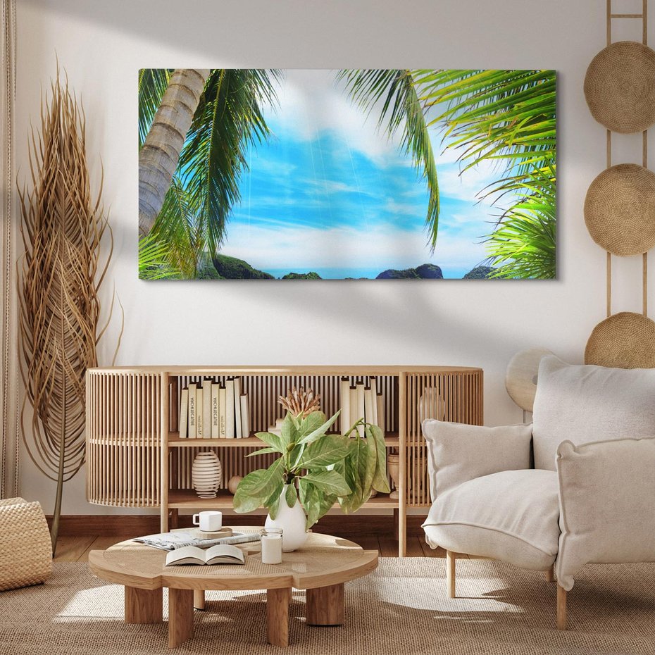 Obraz na płótnie 120x60 - Palmy tańczące na tropikalnej plaży - palmy, plaża