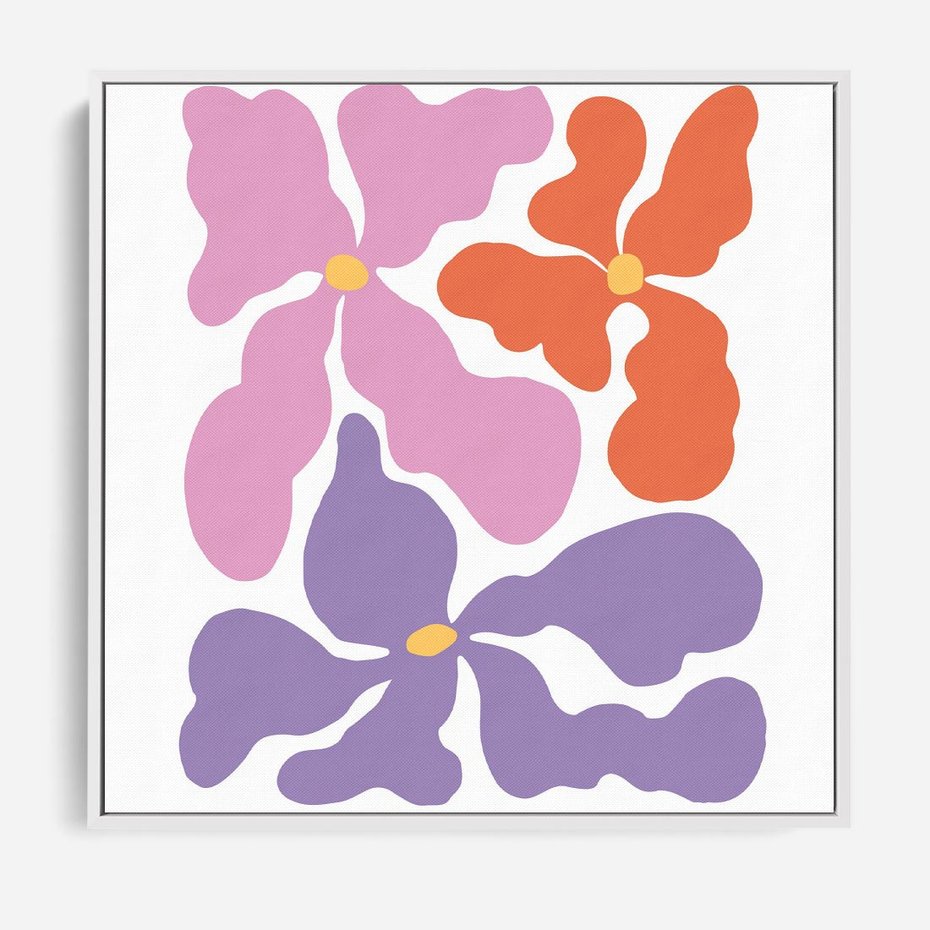 Obraz w ramie 50x50 - Bezgraniczne Wibracje - abstrakcyjne kolorowe kwiaty, minimlizm - rama biała