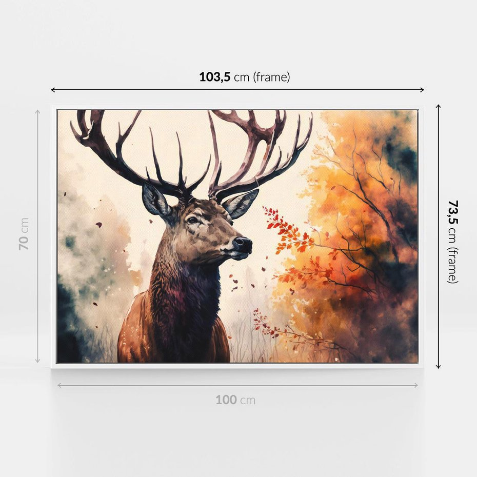 Obraz w ramie 100x70 - Jesienny Monarcha Lasu - grafika komputerowa, na podstawie obrazu - rama biała