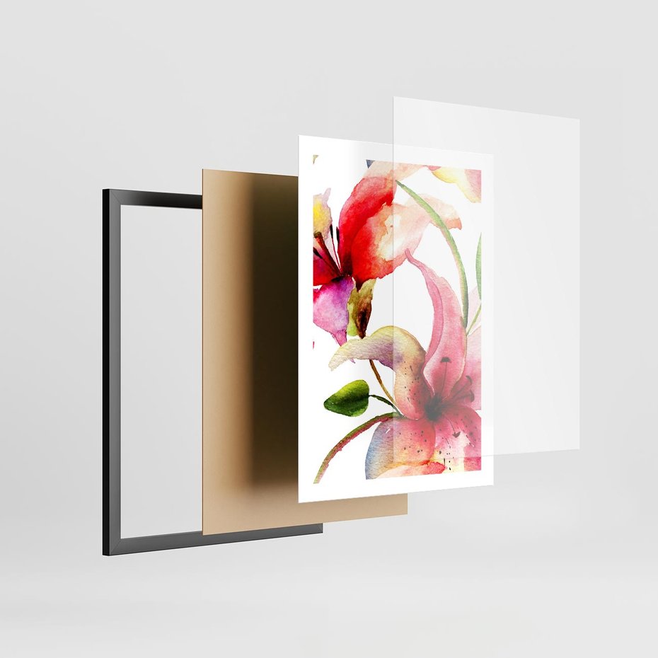 Plakat w ramie 50x70 - Kwiaty w akwareli - delikatne piękno - kwiaty, akwarela - rama czarna
