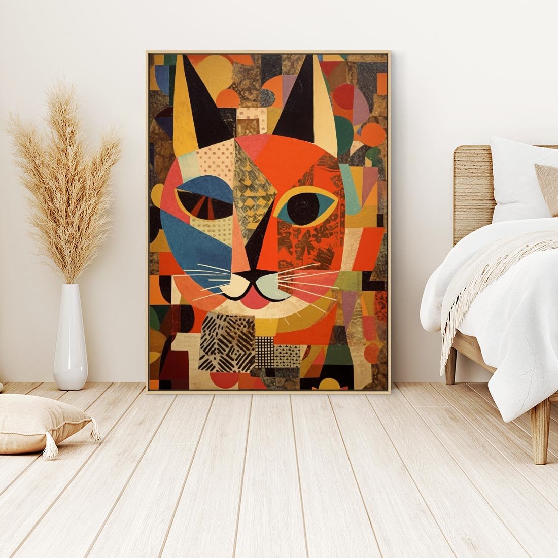 Obraz w ramie 50x70 - Impresje Nieznanych Odniesień - abstrakcyjny obraz olejny, kot - rama drewno