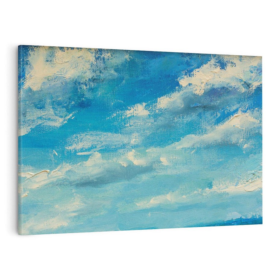 Obraz na płótnie 120x80 - Oddechy niebiańskiej materii - olejny obraz, smugi farby przypominają obłoki na błękitnym niebie