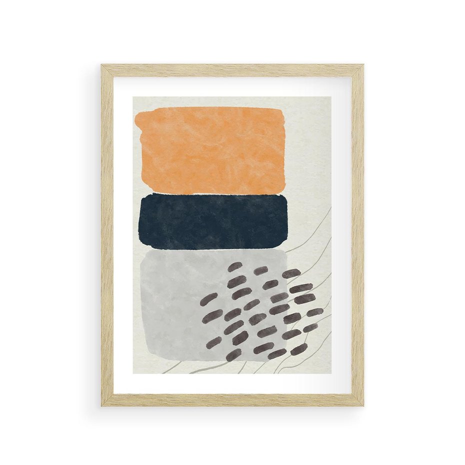 Plakat w ramie 30x40 - Impulsy Podróżnych Marzeń - geometryczne elementy, stonowane kolory - rama drewno