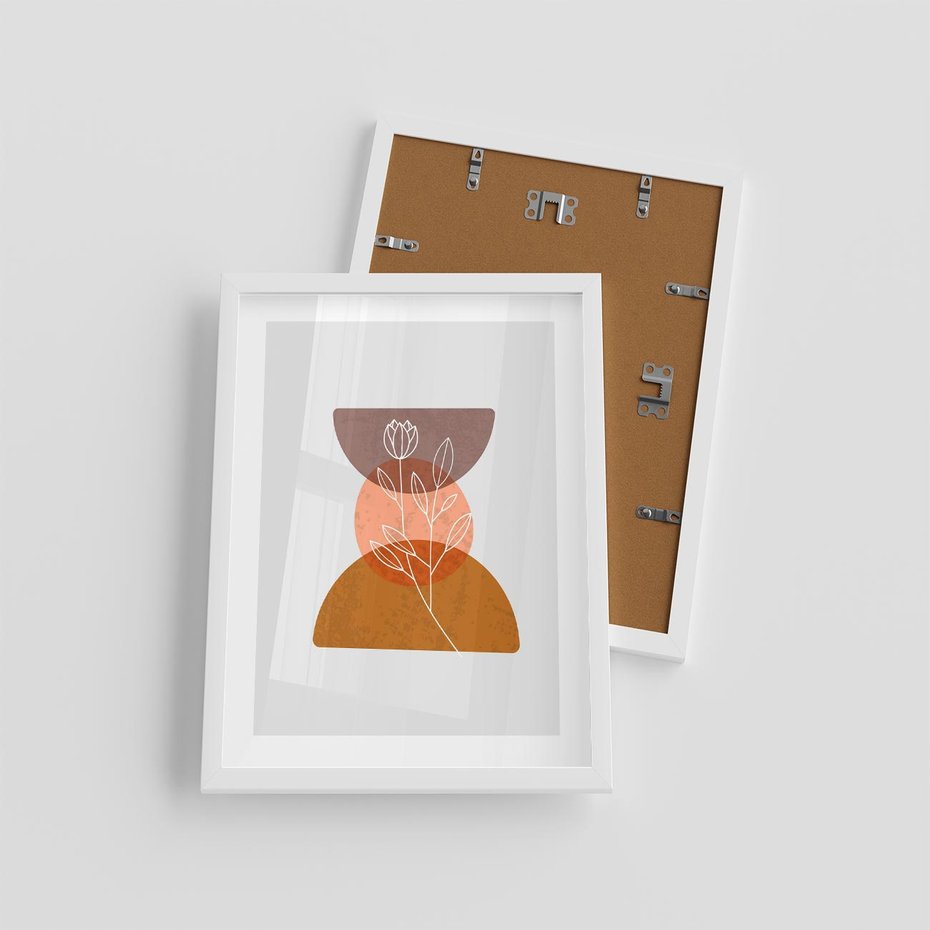 Plakat w ramie 30x40 - Kwiatowa Akwarela - akwarelowe kształty, brąz - rama biała