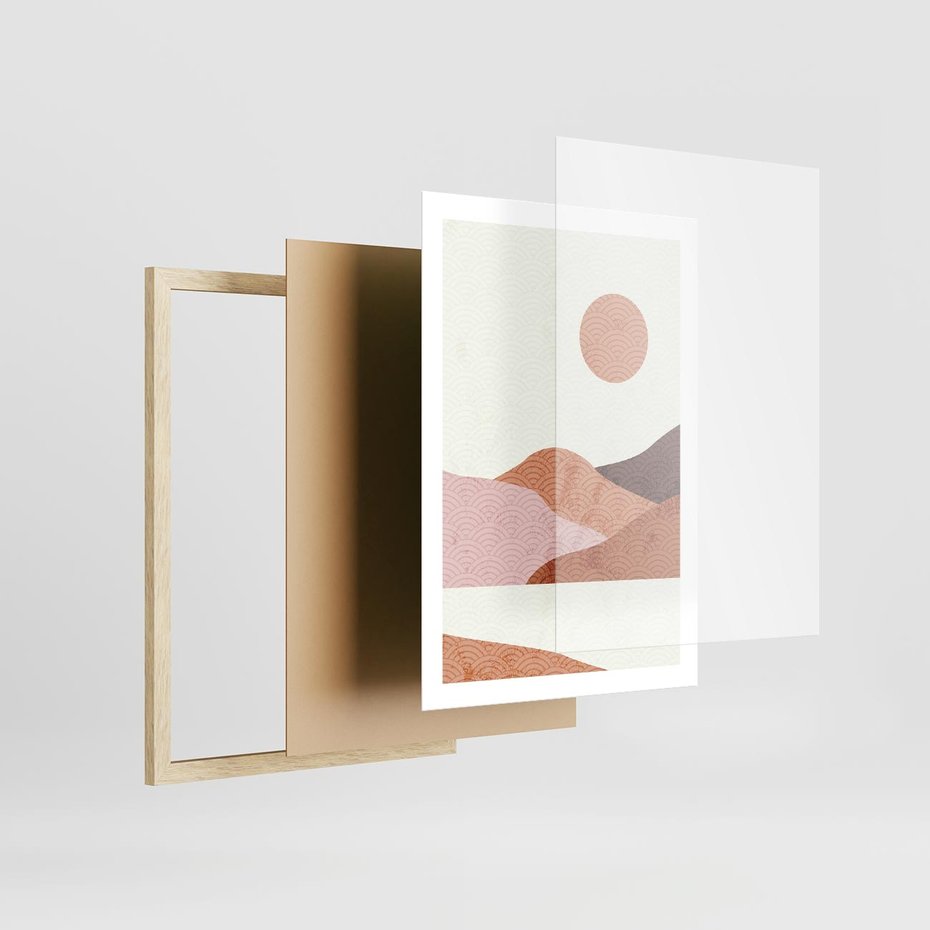 Plakat w ramie 50x70 - Górskie Wzory - nowoczesna sztuka, góry - rama drewno