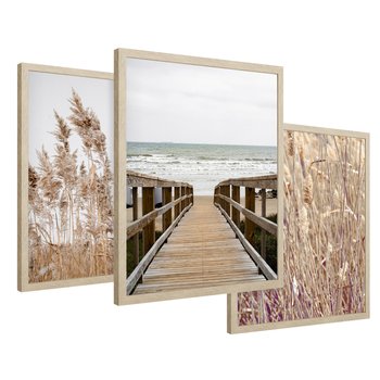Zestaw obrazy w ramie 50x70 galeria - Trawy, morze, plaża, pampas - rama drewno