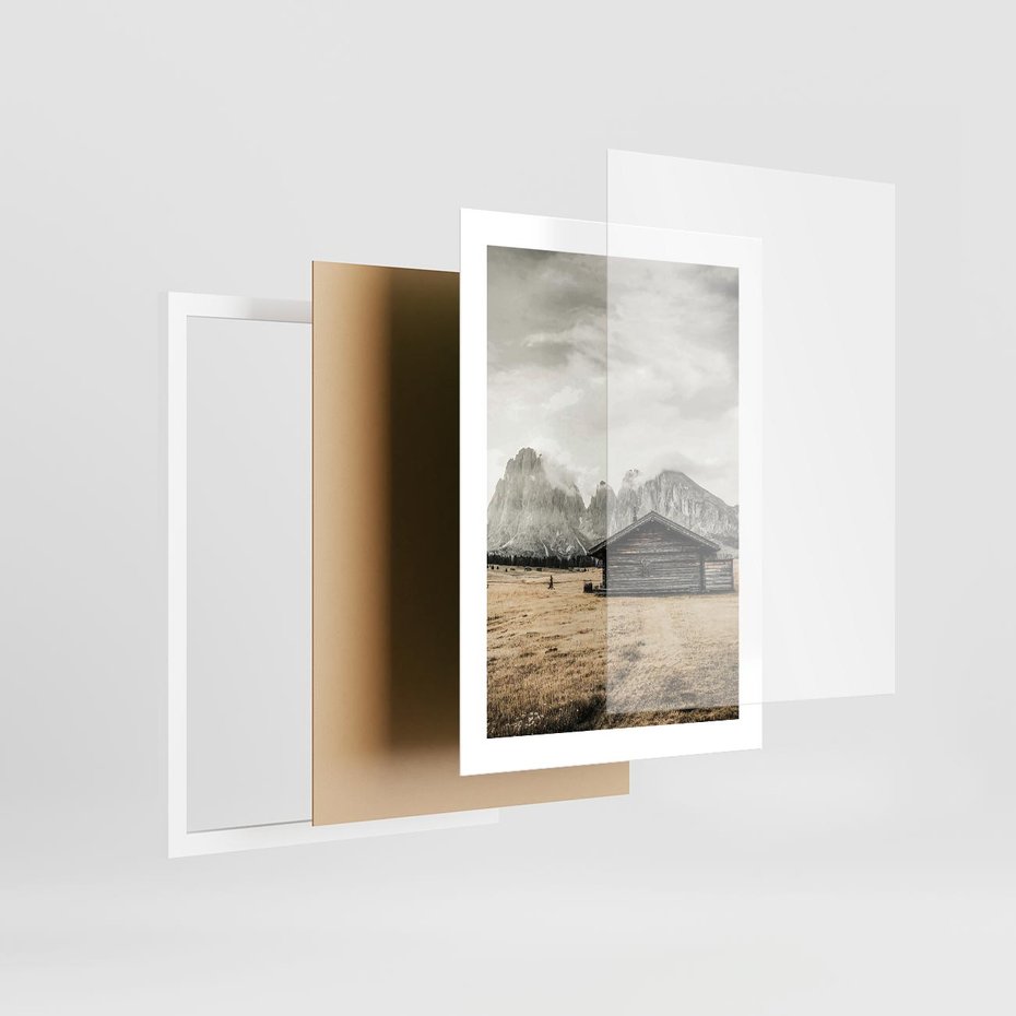 Plakat w ramie 30x40 - Surowa Przestrzeń i Górski Ustronny Azyl - chatka w górach, góry - rama biała