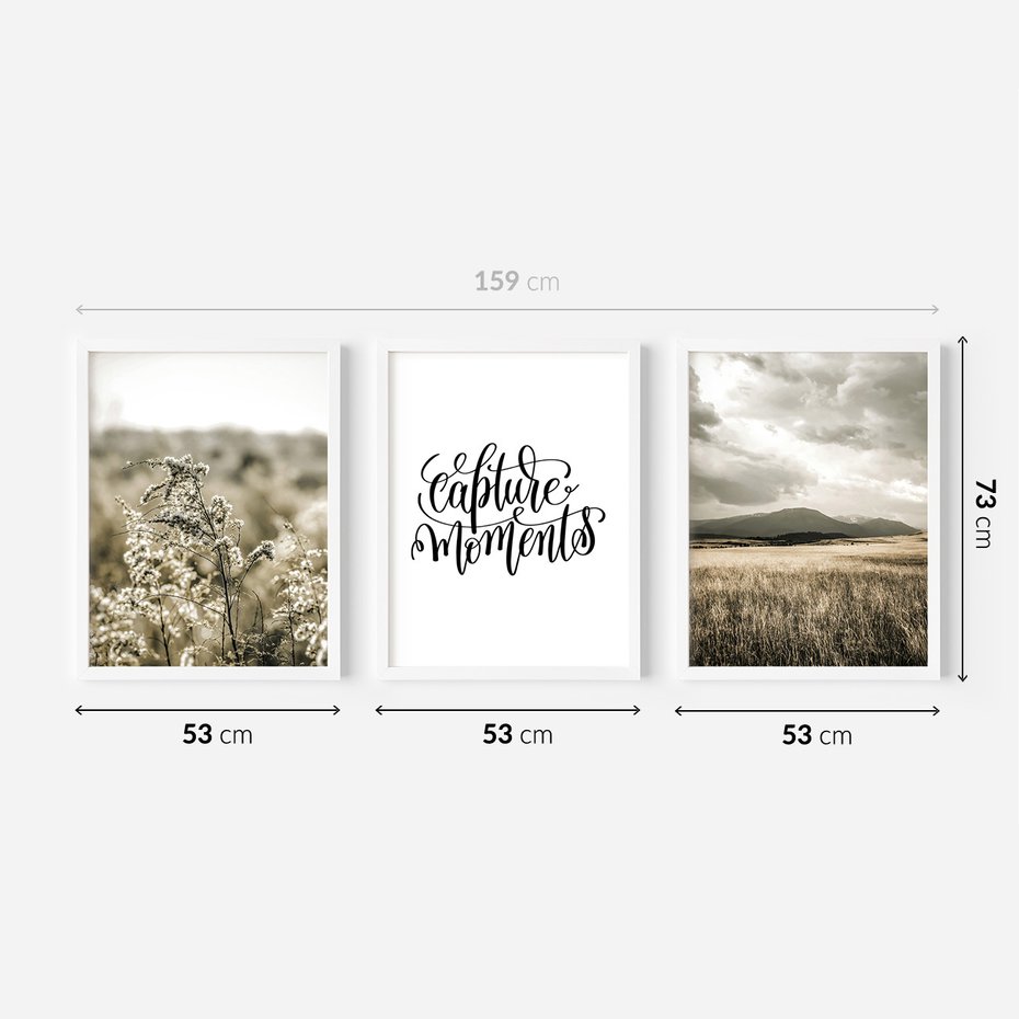 Zestaw obrazy w ramie 50x70 galeria - Boho, minimalizm, spokój, napis - rama biała