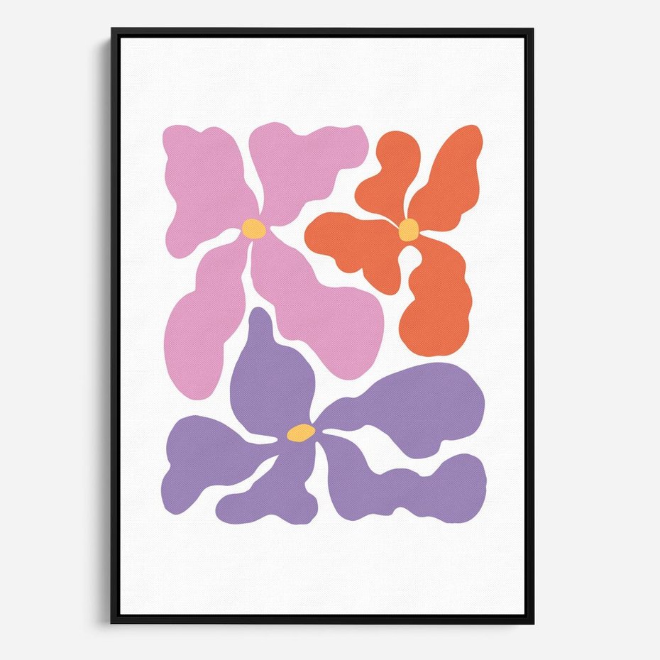 Obraz w ramie 70x100 - Bezgraniczne Wibracje - abstrakcyjne kolorowe kwiaty, minimlizm - rama czarna