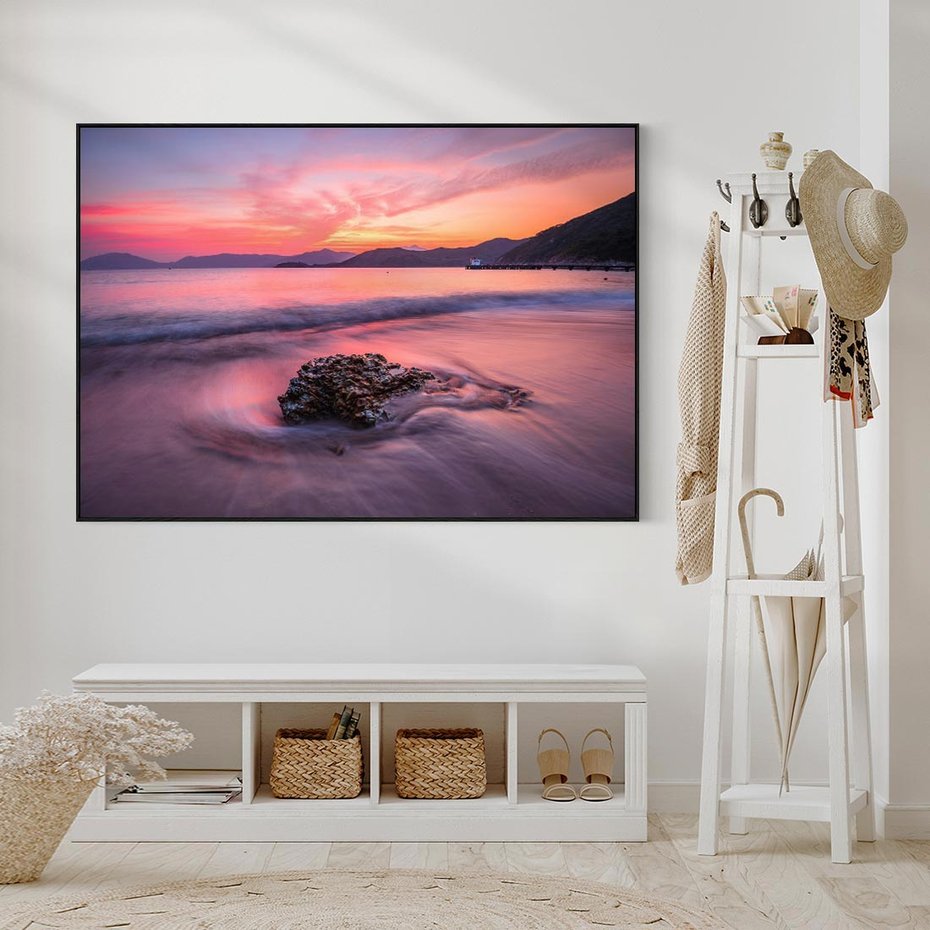 Obraz w ramie 100x70 - Zaklęty Zachód - magiczny zachód słońca, fioletowe - rama czarna