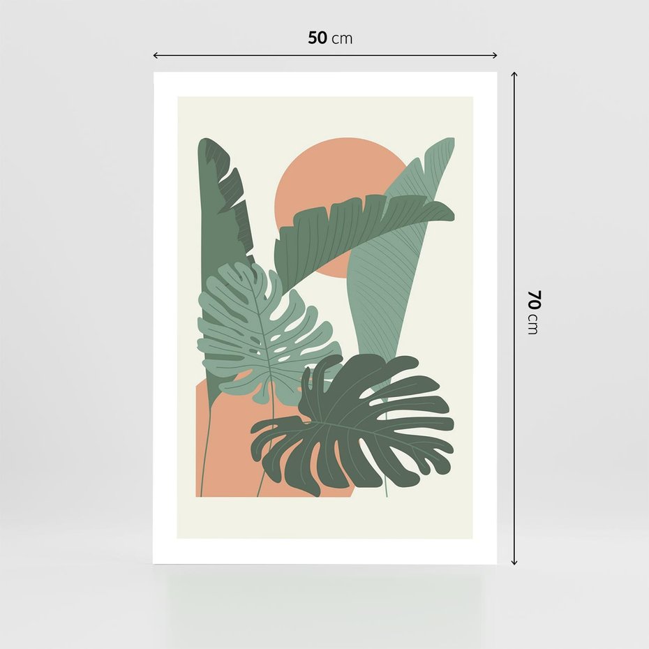 Plakat bez ramy 50x70 - Abstrakcyjne Tropiki - liście, rośliny tropikalne w graficznym stylu