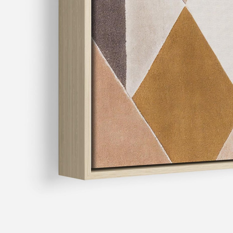 Obraz w ramie 80x80 - Odblaski niespełnionych marzeń - kompozycja z trójkątów, mix kolorów ziemi - rama drewno