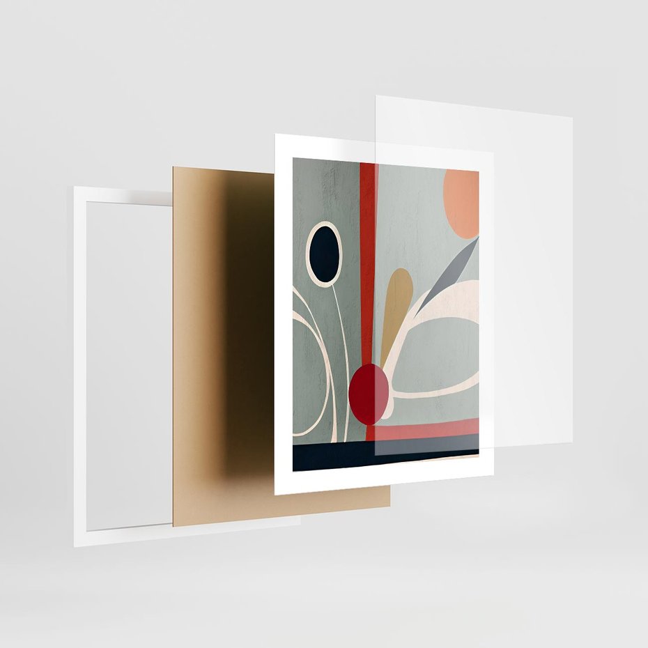 Plakat w ramie 40x50 - Harmonia Kolorowych Impulsów - abstrakcyjny obraz olejny, dziwne formy - rama biała