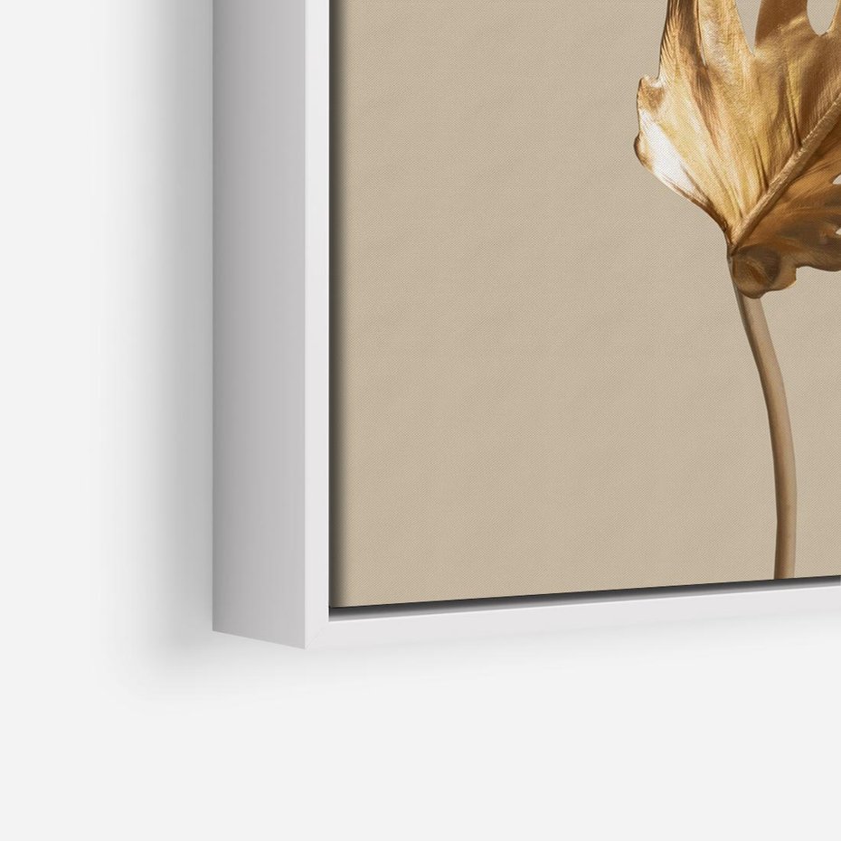 Obraz w ramie 50x50 - Piękno w Detalu - złoty, liść - rama biała