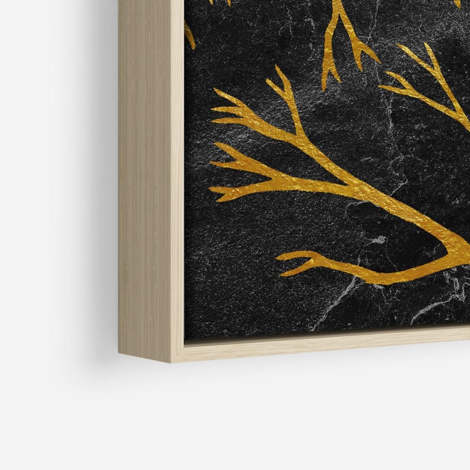Obraz w ramie 80x80 - Marmurowe Drzewa Snu - złote gałęzie, drzewa - rama drewno