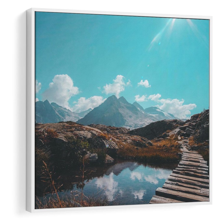 Obraz w ramie 50x50 - Inspirujący Pejzaż - ścieżka, górska - rama biała