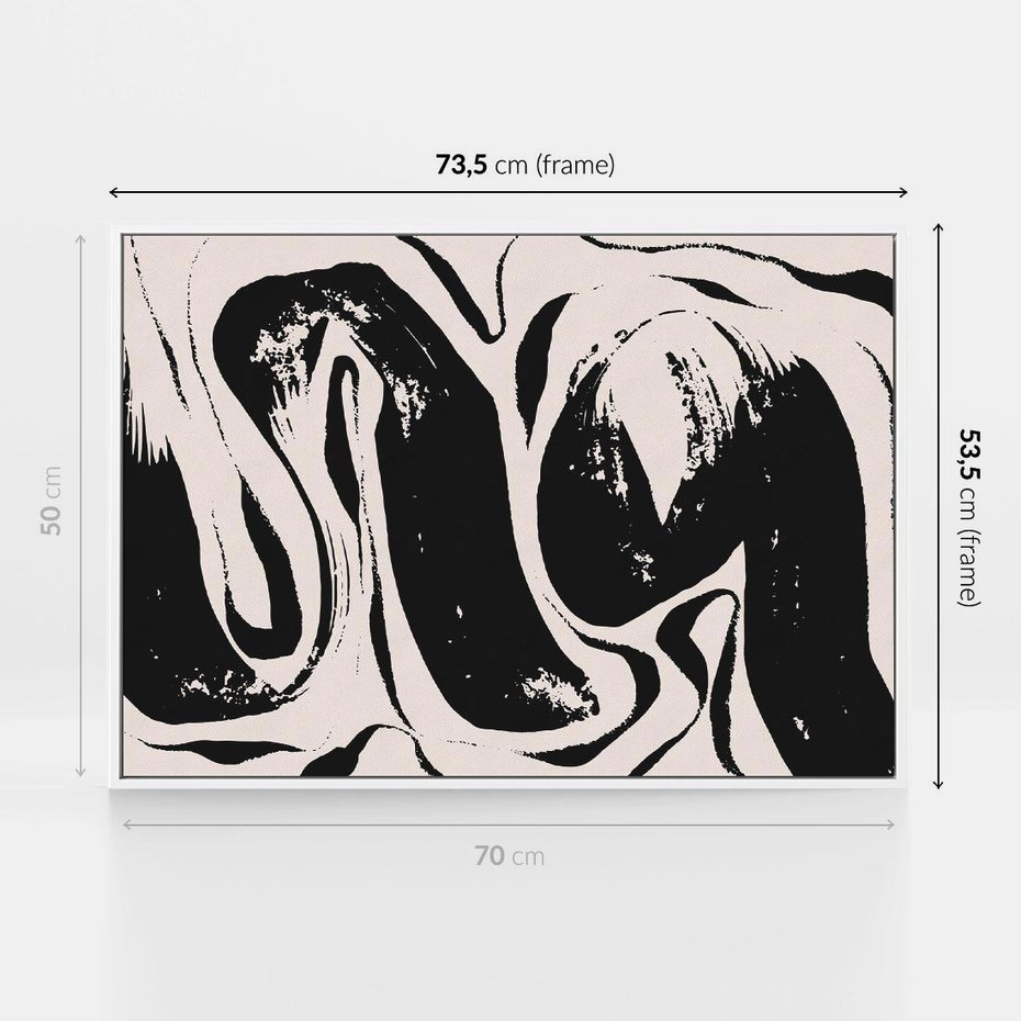 Obraz w ramie 70x50 - Wibracje w ciemnościach duszy - czarno biała abstrakcja, nieregularne rozmyte linie - rama biała