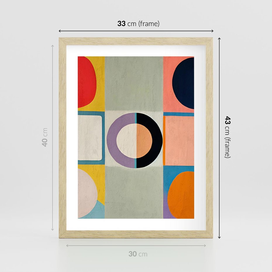 Plakat w ramie 30x40 - Taniec Kształtów Emocji - abstrakcyjne geometryczne kształty, olejny obraz - rama drewno