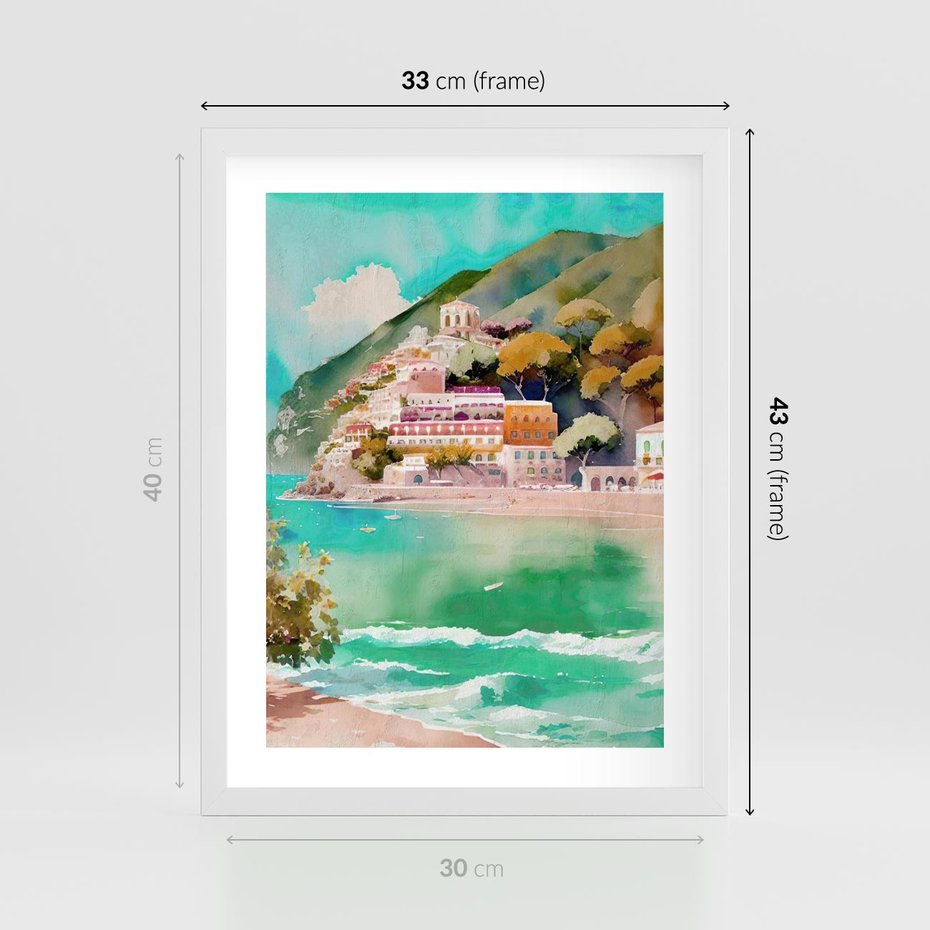Plakat w ramie 30x40 - Na Zboczu - akwarela, nadmorski pejzaż - rama biała