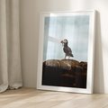 Plakat w ramie 30x40 - Portret Ptaka Morskiego - maskonur, ptak - rama biała