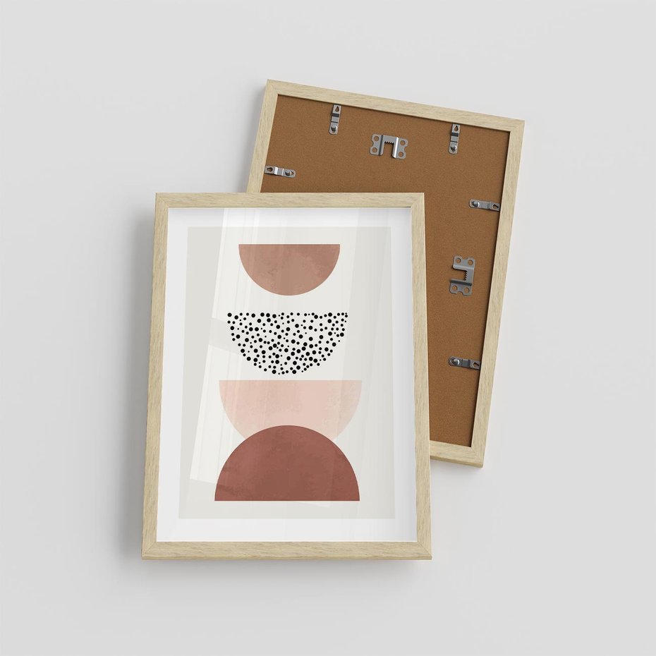 Plakat w ramie 30x40 - Geometryczna Harmonia w Brązach i Beżach - geometryczne kształty, brązy i beże - rama drewno