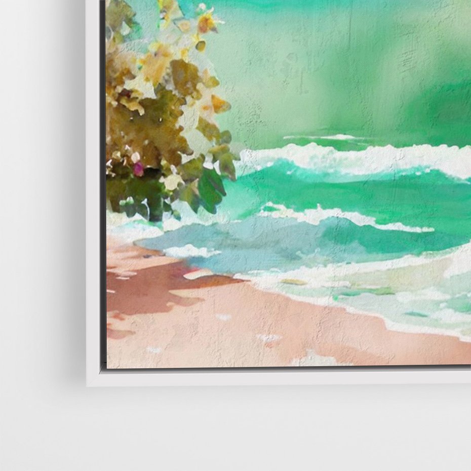 Obraz w ramie 80x120 - Na Zboczu - akwarela, nadmorski pejzaż - rama biała