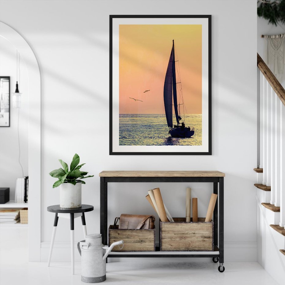 Plakat bez ramy 21x30 - Żaglówka na Horyzoncie - żaglówka, jacht