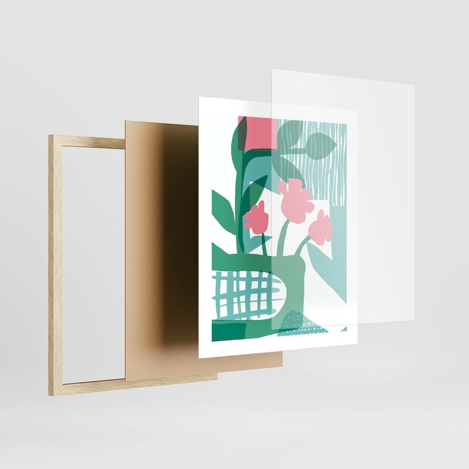 Plakat w ramie 40x50 - Harmonijne Plamy - abstrakcyjne pastelowe kwiaty, nowoczesna sztuka - rama drewno