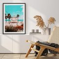 Plakat bez ramy 30x40 - Plaża, Palmy i Spokój Miami - budka ratownika, plaża Miami